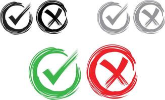 Grunge Check Mark and Cross Icons Set vector