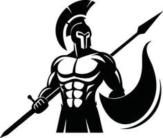illustration of a powerful spartan warrior with spear shield and helmet ready to fight. vector