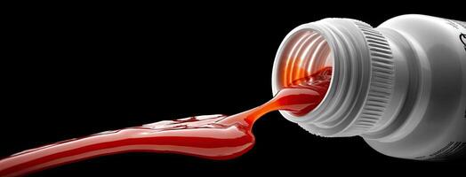 A red liquid is pouring out of a jar photo