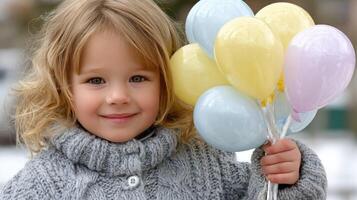 A little girl is holding some colorful balloons photo