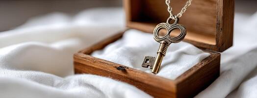 A key in a box with a white cloth photo