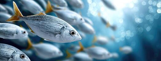 A group of fish swimming in the ocean photo