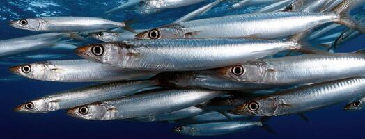 A group of silver fish swimming in the ocean photo
