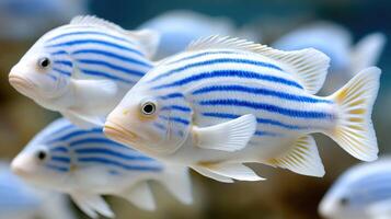 A group of blue and white striped fish photo