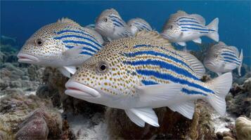 A group of fish with blue and white stripes photo