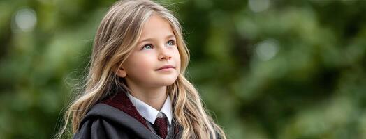 A young girl wearing a school uniform photo