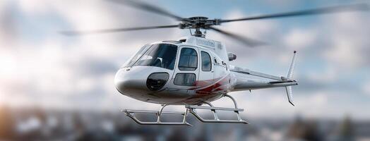A helicopter is flying in the air photo