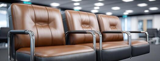 Three leather chairs in an empty room photo