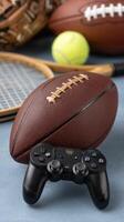 A game controller and a football on a table photo