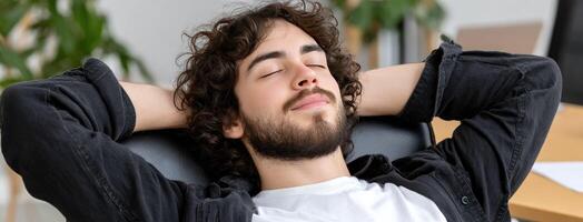 A man is sleeping in an office chair photo