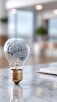 A light bulb with a brain inside of it photo