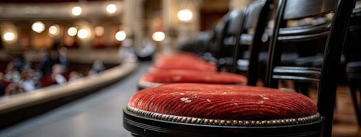 A row of chairs in front of a stage photo