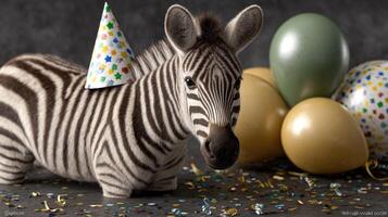 A zebra with a party hat photo