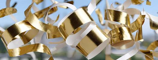 Golden streamers hanging from the ceiling photo