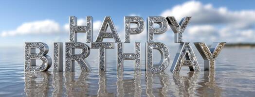 Happy birthday 3d text on water background photo