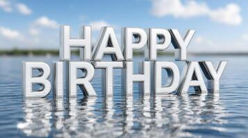 Happy birthday word in water 3d render stock photo