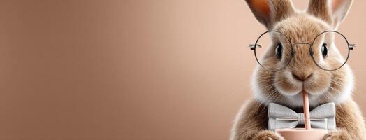 A rabbit wearing glasses and a bow tie photo