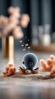 An octopus is sitting on the sand with a fish photo