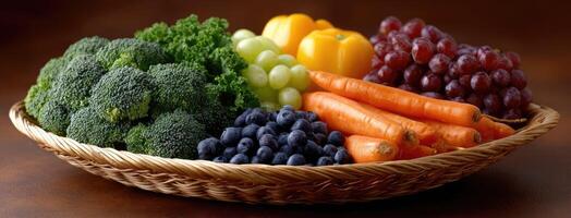 A basket of assorted fruits and vegetables photo