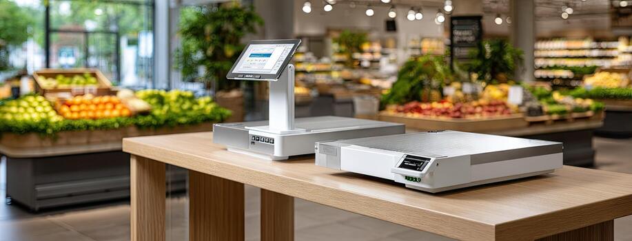 A table with two electronic scales on it photo