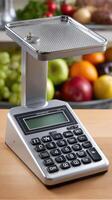 A kitchen scale with a display on top of it photo