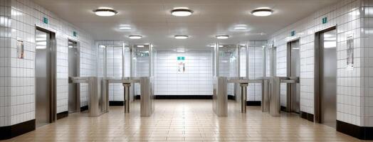 An elevator with four doors and a light photo