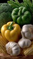 A basket of vegetables and a pepper photo