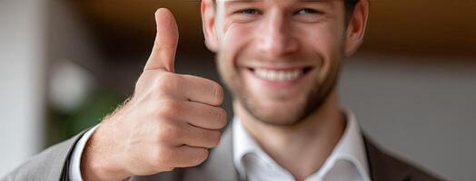 A man is giving the thumbs up sign photo