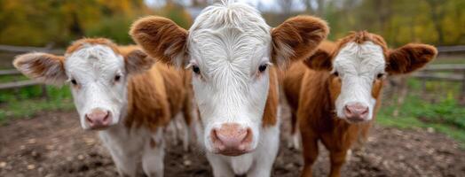 Three cows standing in a field photo