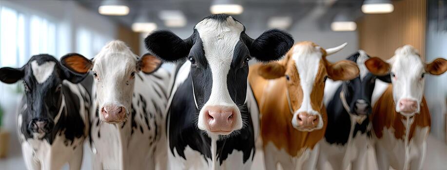 A group of cows standing in a line photo