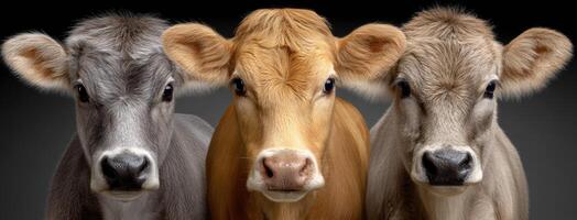Three cows are standing in front of each other photo