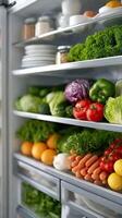 A refrigerator with a variety of vegetables and fruits photo