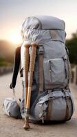 A backpack with two wooden bats and a baseball bat photo