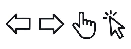 Set of simple black and white navigation arrows and cursor icons vector