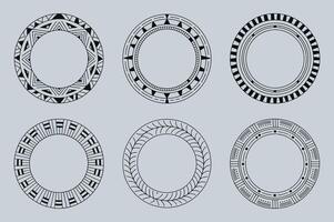 Set of Six Decorative Circular Frames in Tribal Style vector