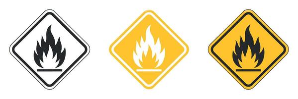 Three Fire Hazard Warning Signs in Black and Yellow vector