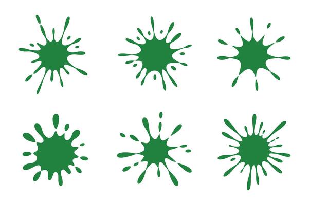Set of six vibrant green ink or paint splatters