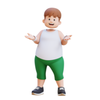 3D plus size overweight fat man character talking pose png