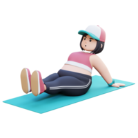 3D Plus Size Overweight girl workout on a mat png