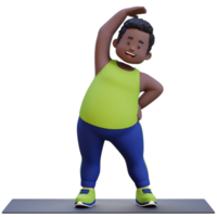 3D Plus Size Overweight obesse african man exercising on yoga mat png