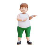 3D plus size overweight man character pointing to side png