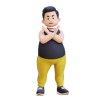 3D plus size overweight obesse man in refusal pose png