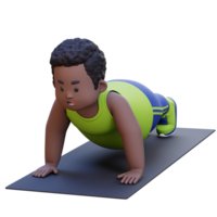 3D Plus Size Overweight obesse african man Doing Push Ups on a Mat png
