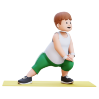 3D Plus Size Overweight Man character Stretching on Yoga Mat png