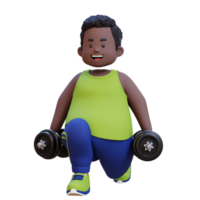 3D Plus Size Overweight obesse african man Dumbbell Squats exercise png
