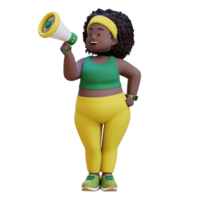 3D plus size overweight african woman give announcement with megaphone png
