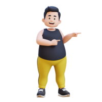 3D plus size overweight obesse man pointing to side png