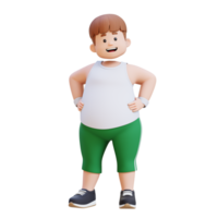 3D plus size overweight fat man character in confident pose png