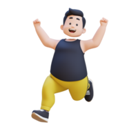 Joyful 3D plus size overweight obesse man running png