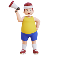 3D Cartoon of a Happy Chubby big man Announcing with Megaphone png